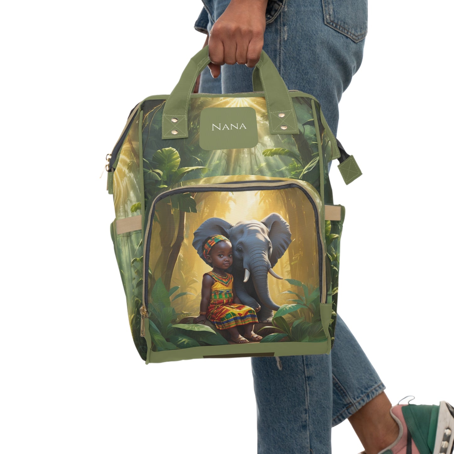 Girl Diaper Bag – Ghanaian Kente Elephant Princess Edition