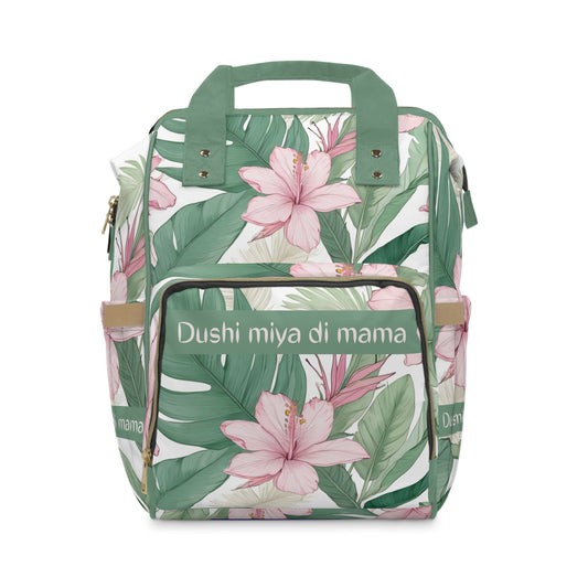 Girls Diaper Bag Personalized Tropical Baby Bag Pink Hibiscus Waterproof Backpack