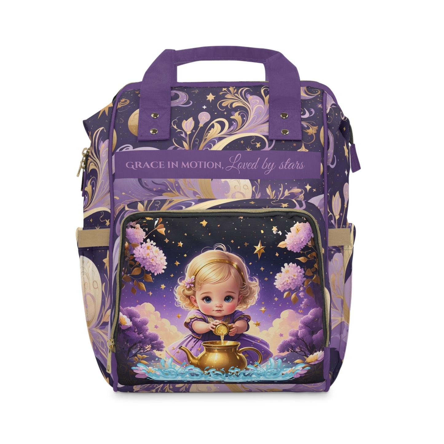 Girls Zodiac Backpack Aquarius | Personalized Baby Girl Bag with Water Bearer & Zodiac Quote | Unique Astrology Baby Shower Gift