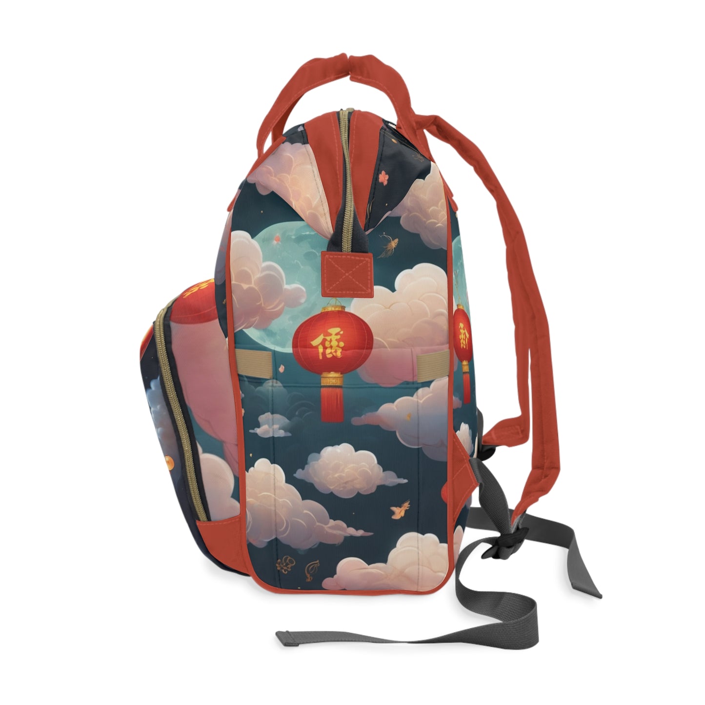 Boys Diaper Bag Backpack Personalized | Dragon Spirit Baby Bag with Red Dragon & Lantern Design | Unique Baby Shower Gift