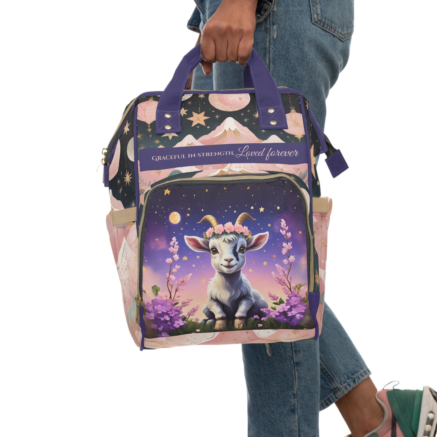 Girls Zodiac Backpack Capricorn | Personalized Baby Girl Bag with Goat & Zodiac Quote | Unique Astrology Baby Shower Gift