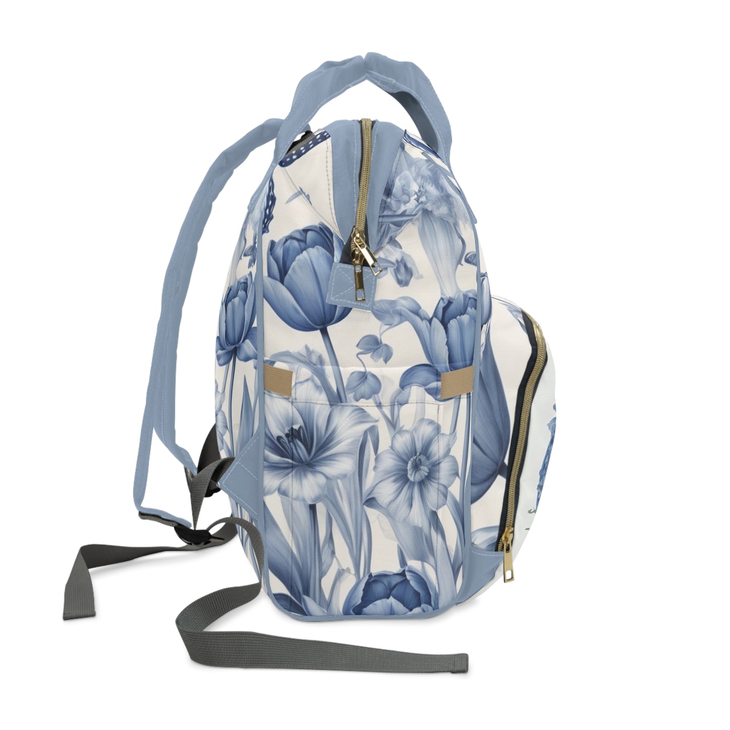 Girls Diaper Bag Personalized Dutch Delft Blue | Baby Girl Backpack with Tulips, Windmill & Name Example (Emma)