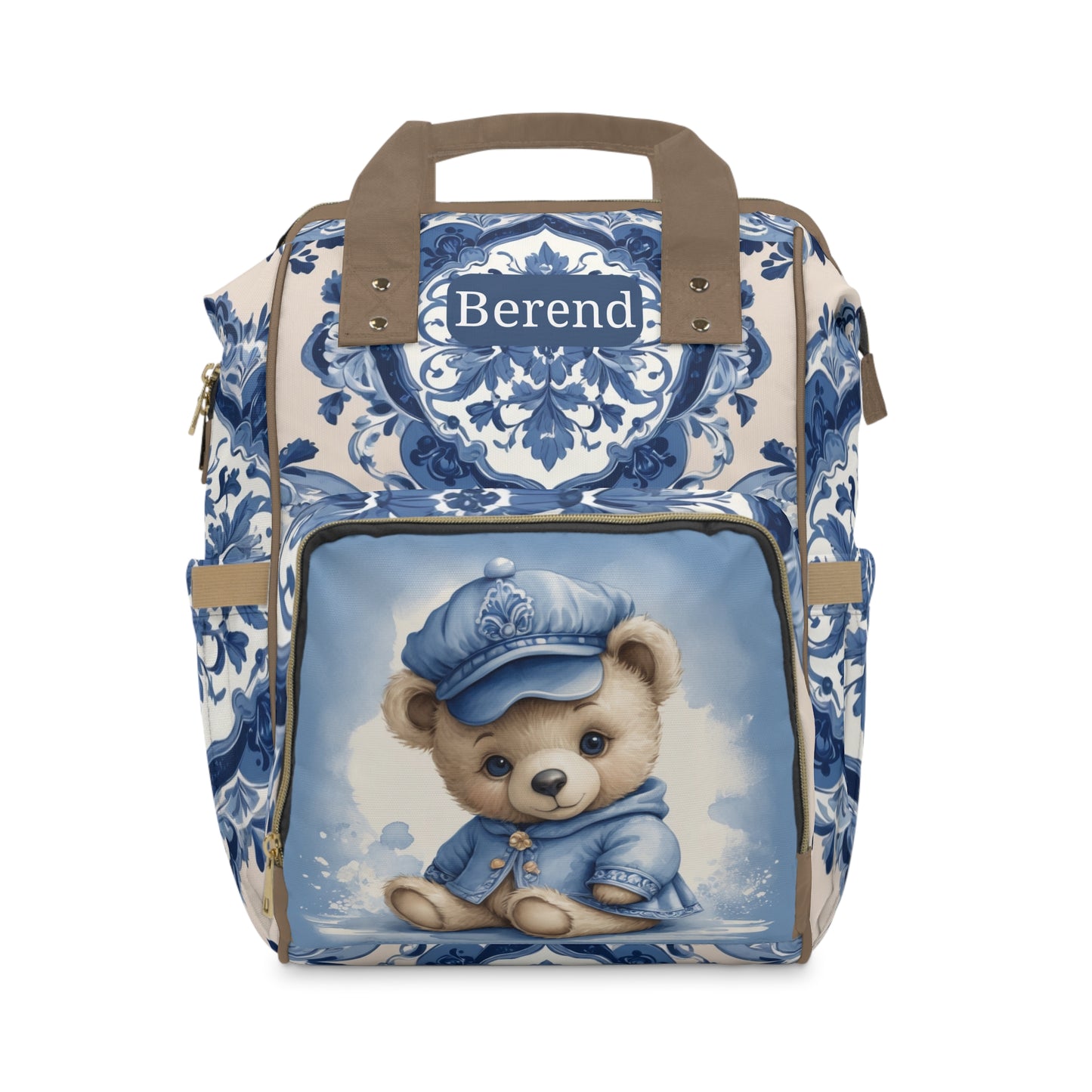 Boys Diaper Bag – Delft Blue Teddy Bear Edition | Personalized Baby Backpack