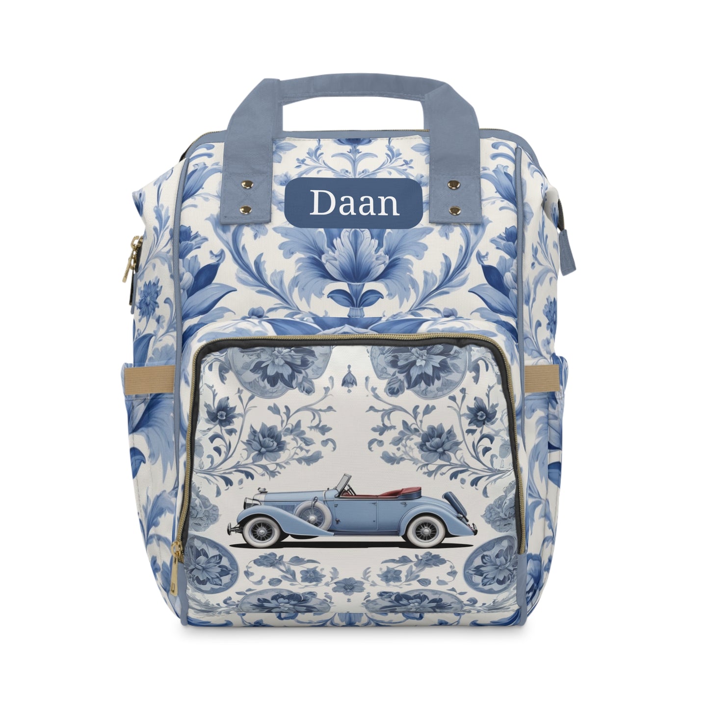 Boys Diaper Bag – Delft Blue Car Edition | Personalized Baby Backpack
