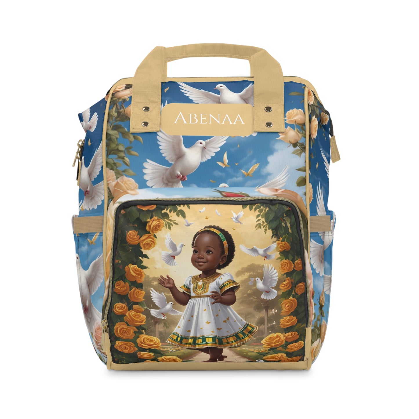 Girl Diaper Bag – Ghanaian Kente Dove Princess Edition