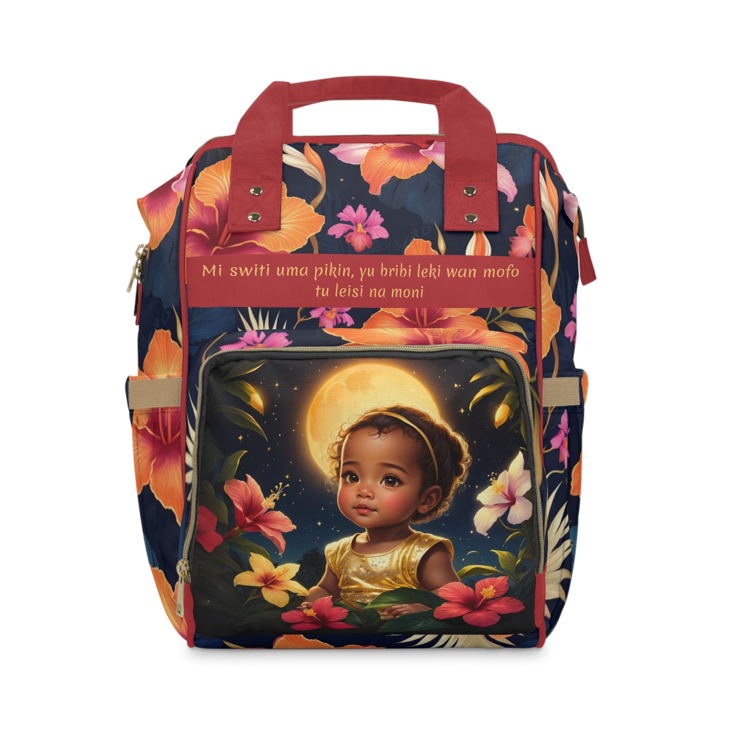 Girls Surinamese Backpack | Personalized Baby Girl Bag with Moon & Hibiscus Quote | Unique Cultural Baby Shower Gift