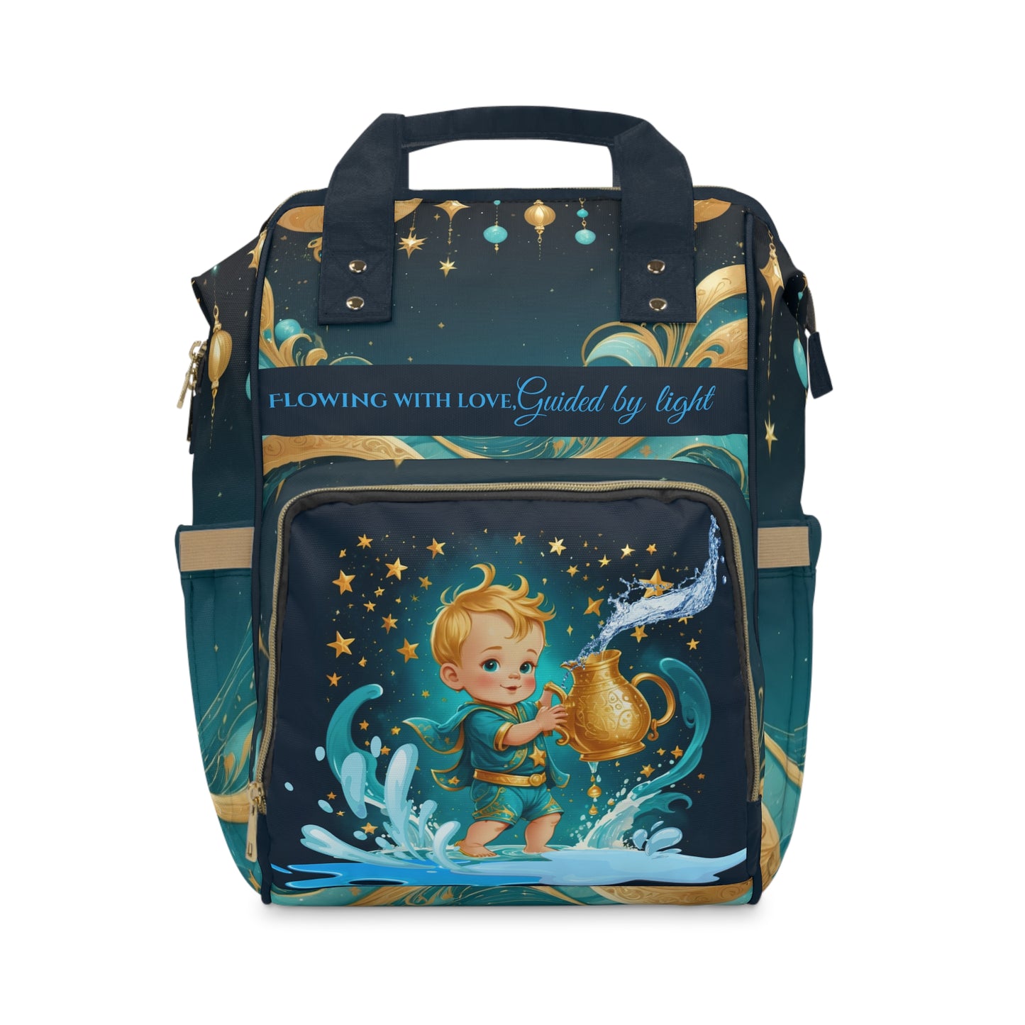 Boys Zodiac Backpack Aquarius | Personalized Baby Boy Bag with Water Bearer & Zodiac Quote | Unique Astrology Baby Shower Gift