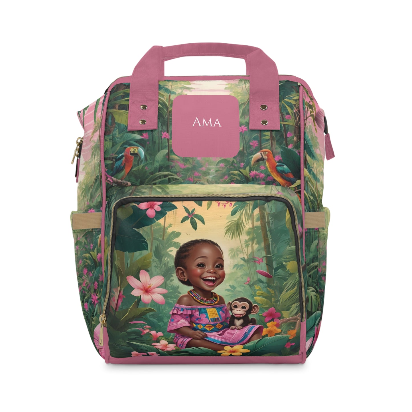 Girl Diaper Bag – Ghanaian Kente Monkey Princess Edition