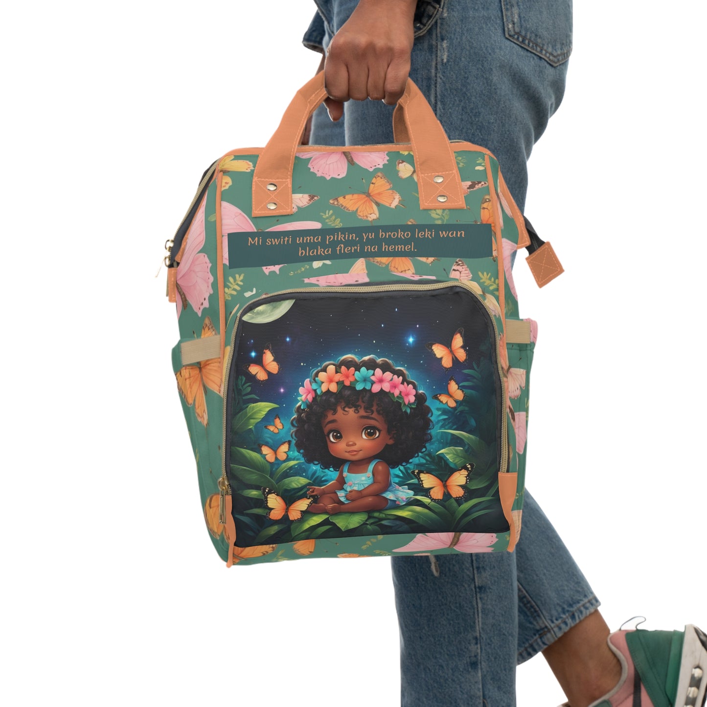 Girls Surinamese Backpack | Personalized Baby Girl Bag with Flower Crown & Butterfly Quote | Unique Cultural Baby Shower Gift