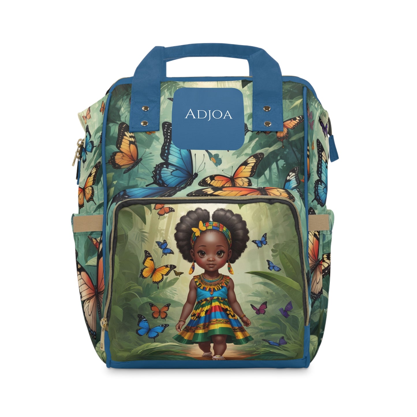 Girl Diaper Bag – Ghanaian Kente Butterfly Forest Princess Edition