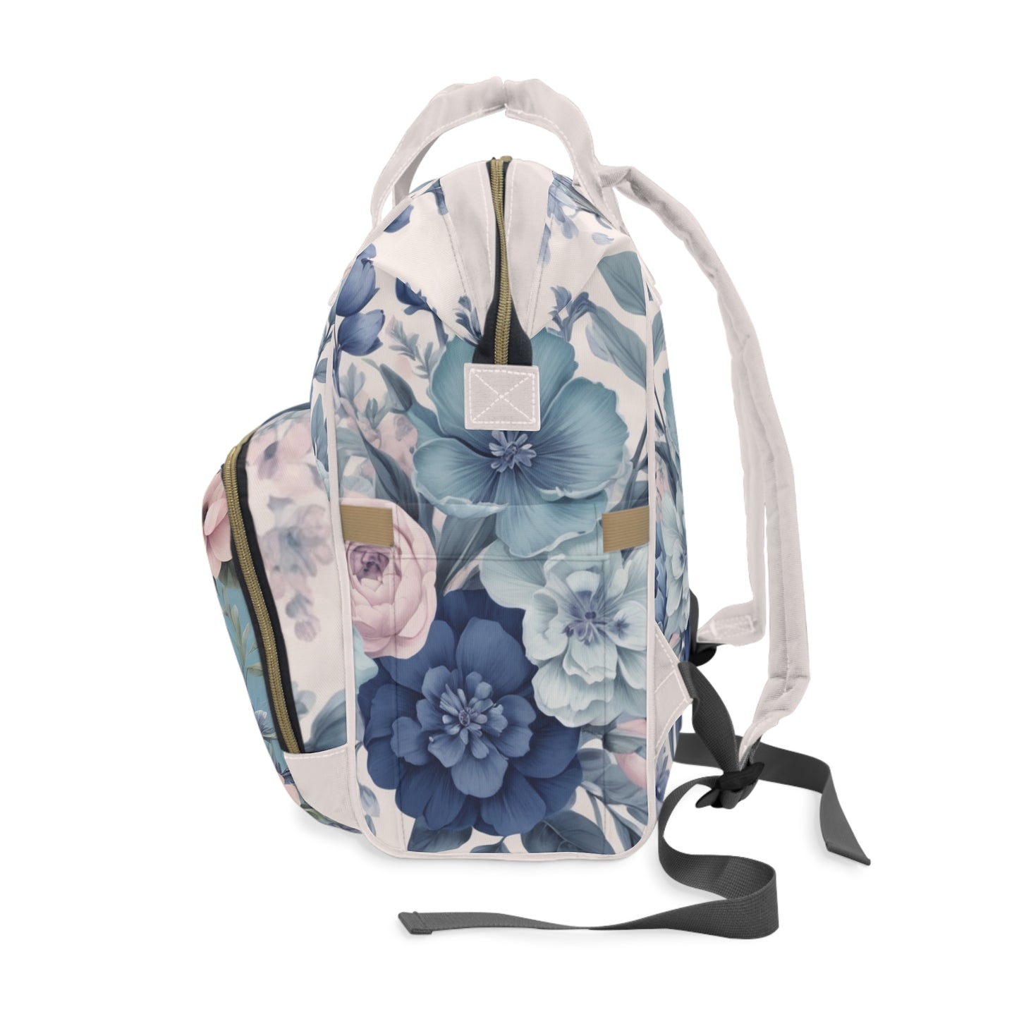 Girls Diaper Bag Backpack | Personalized Lamb Design | Delft Blue Inspired Baby Bag with Floral Pastels | Unique Baby Shower Gift