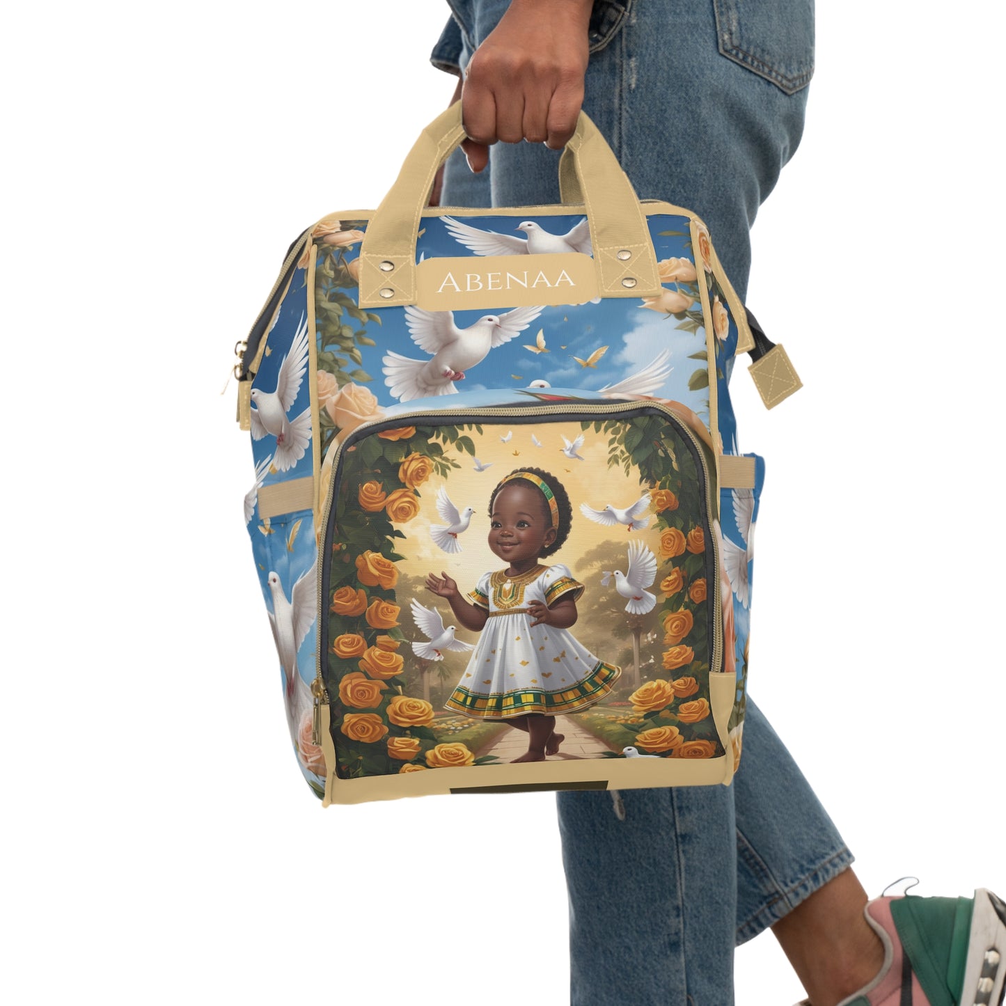 Girl Diaper Bag – Ghanaian Kente Dove Princess Edition