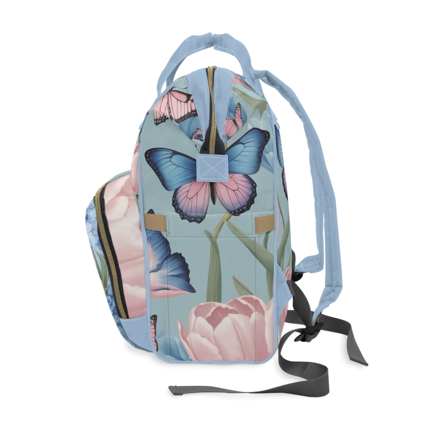 Girls Diaper Bag Personalized | Dutch Delft Blue Baby Bag with Tulips & Butterflies | Custom Baby Name Example Julia