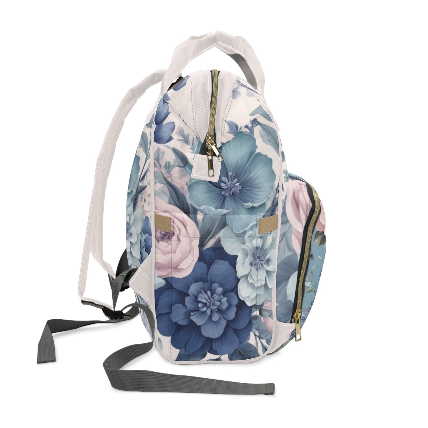 Girls Diaper Bag Backpack | Personalized Lamb Design | Delft Blue Inspired Baby Bag with Floral Pastels | Unique Baby Shower Gift