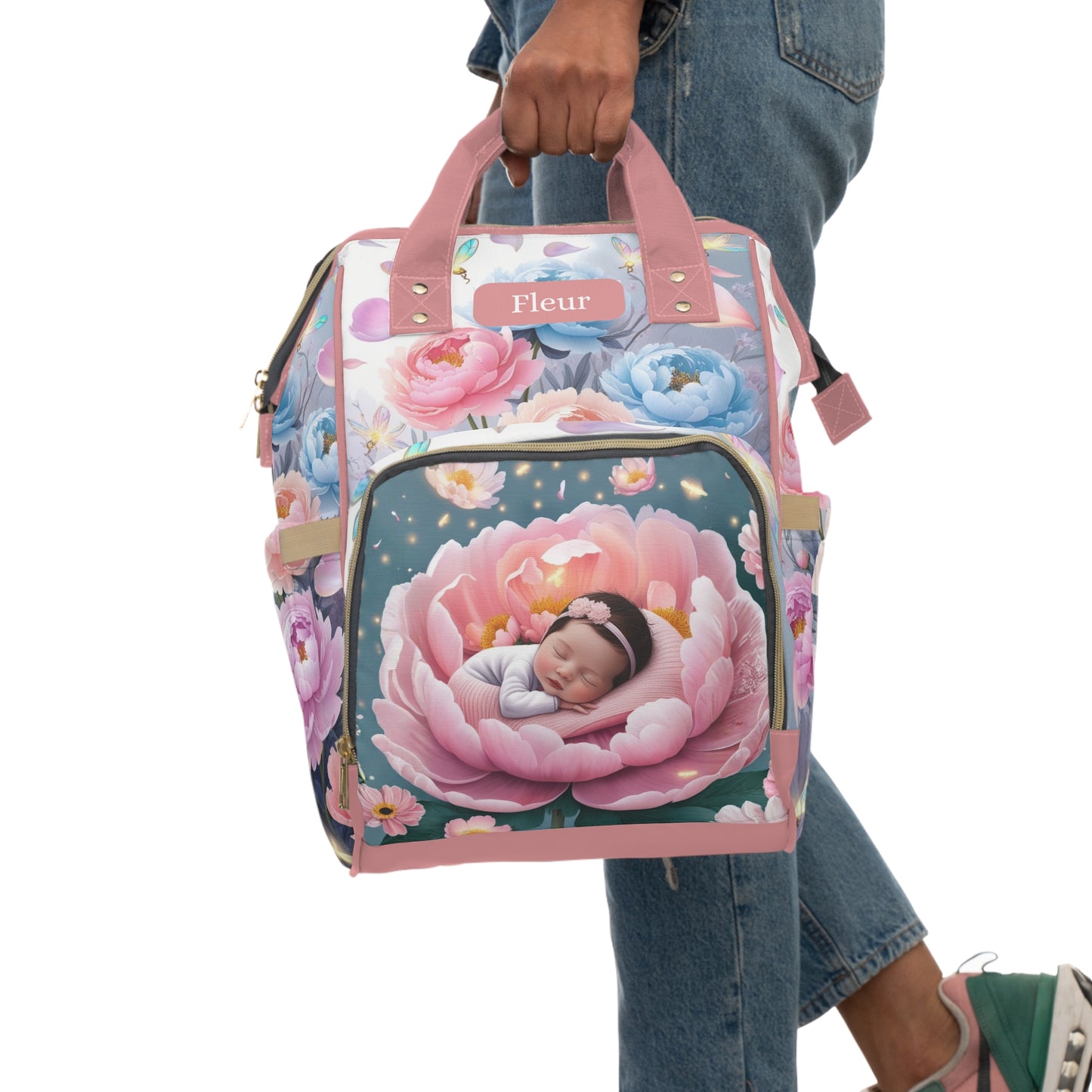 Fleur Peony Dreamer Baby Bag 🌺 Personalized Pink Diaper Bag