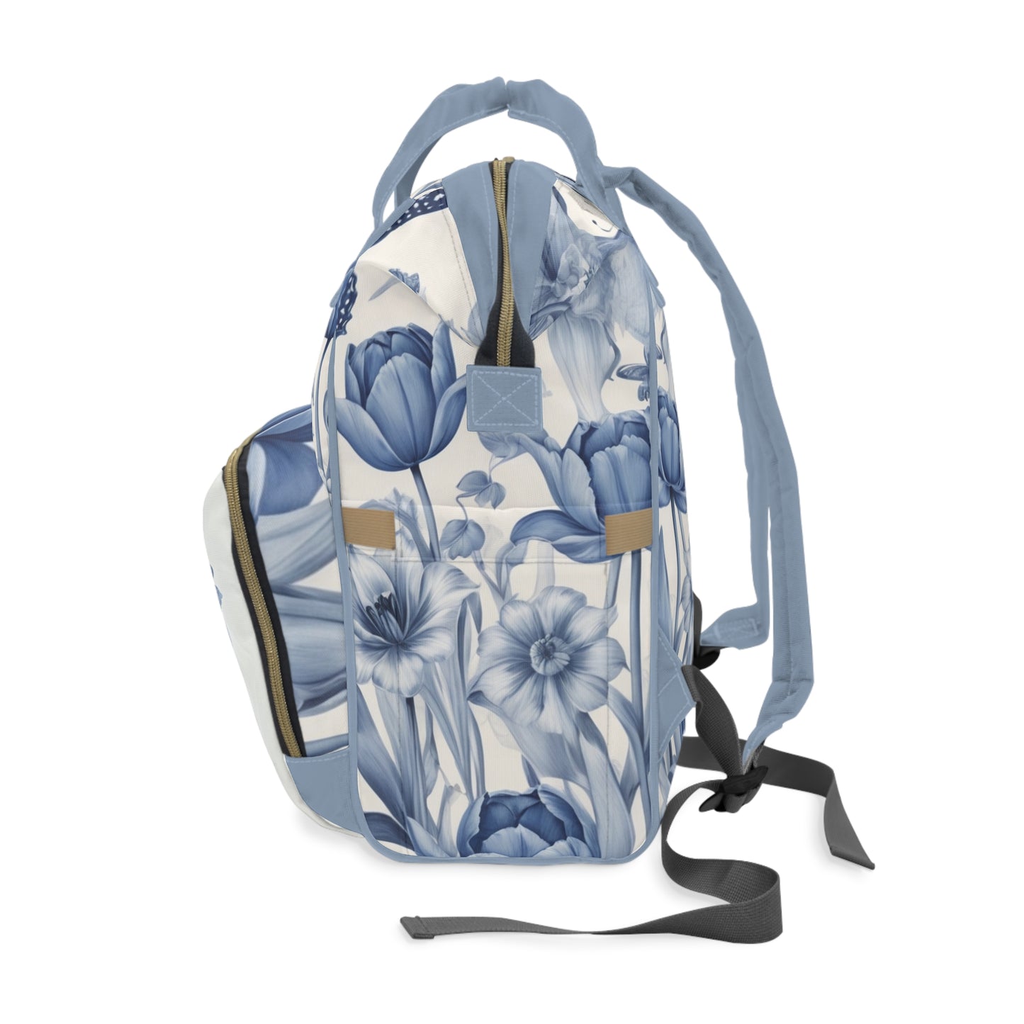 Girls Diaper Bag Personalized Dutch Delft Blue | Baby Girl Backpack with Tulips, Windmill & Name Example (Emma)