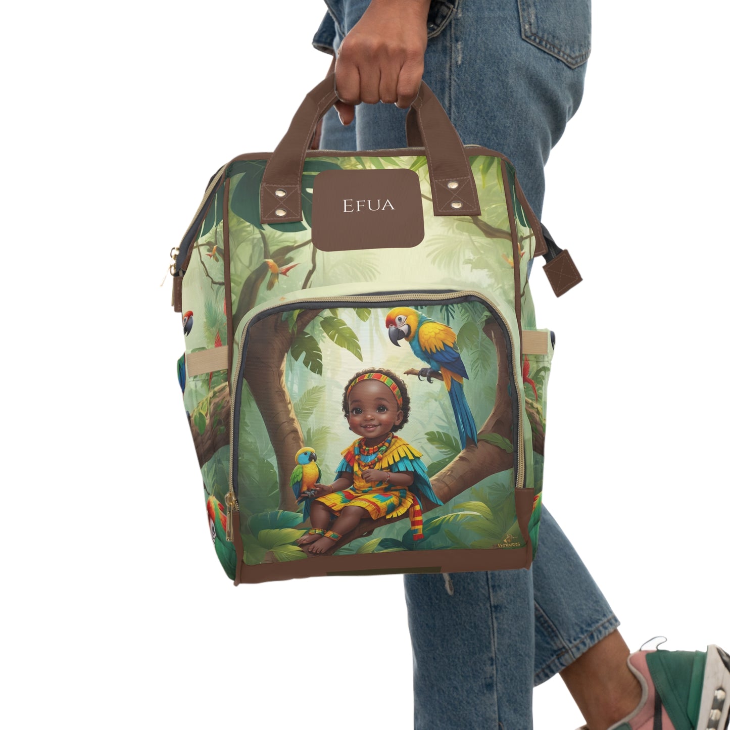 Girl Diaper Bag – Ghanaian Kente Parrot Princess Edition