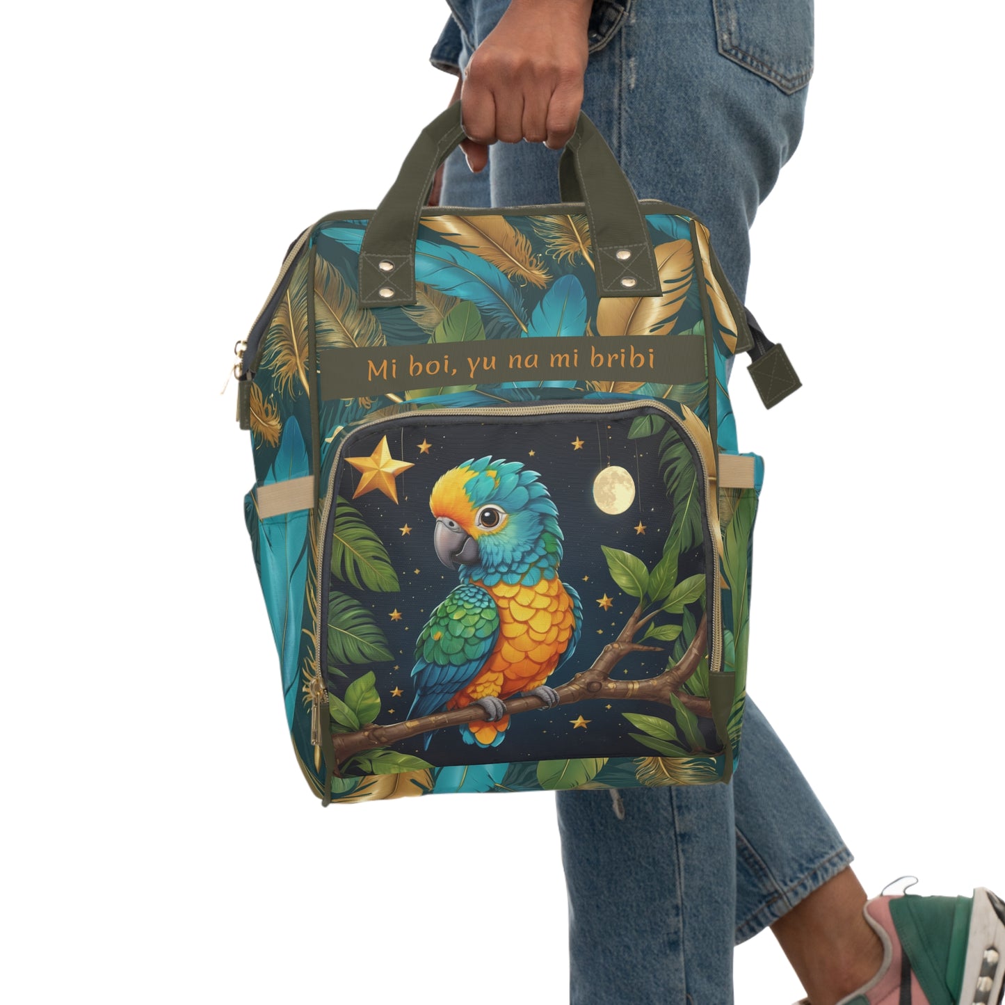Boys Surinamese Backpack | Personalized Baby Boy Bag with Parrot & Pride Quote | Unique Cultural Baby Shower Gift