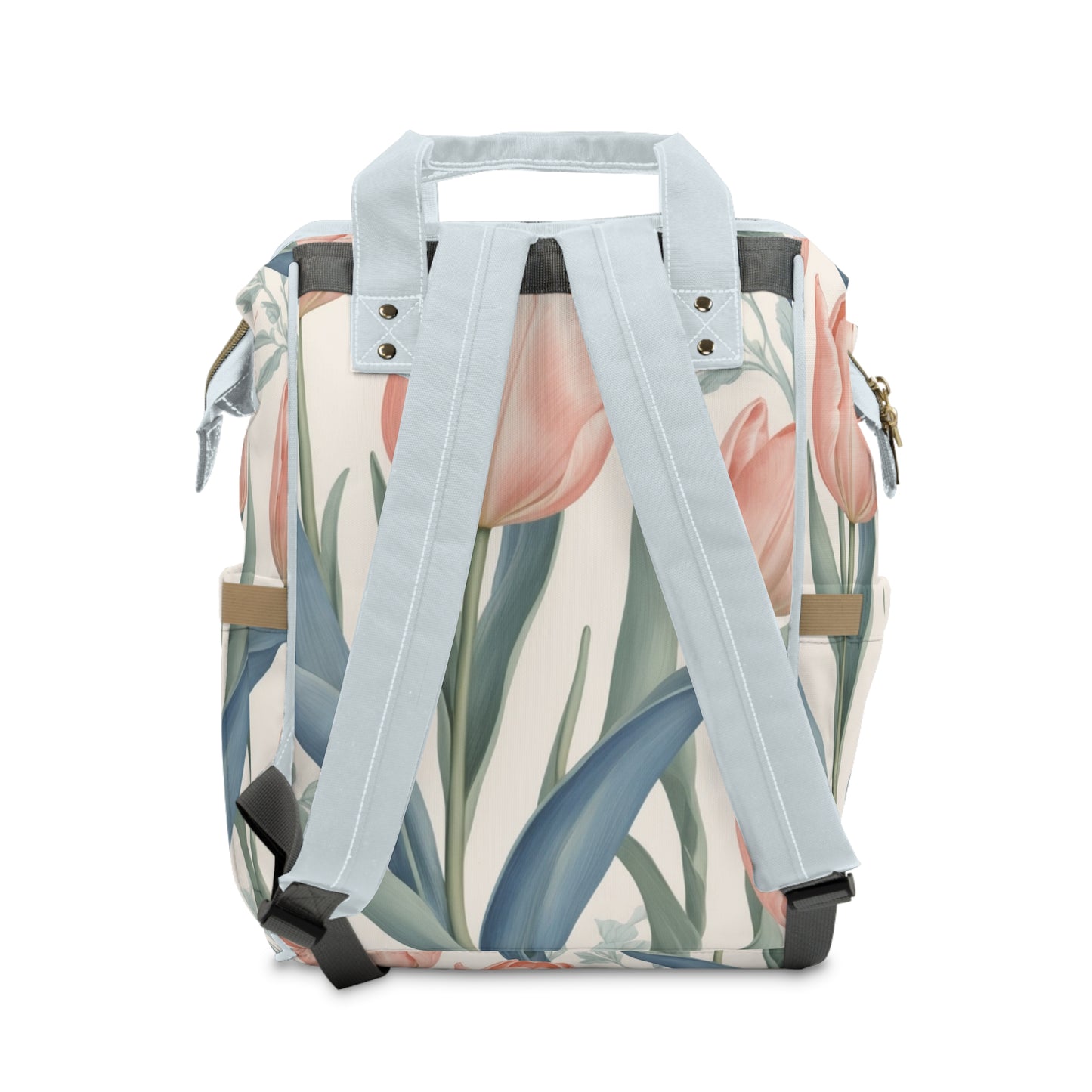 Girls Diaper Bag Backpack | Personalized Deer Design | Delft Blue Inspired Baby Bag with Tulips & Pastels | Baby Shower Gift