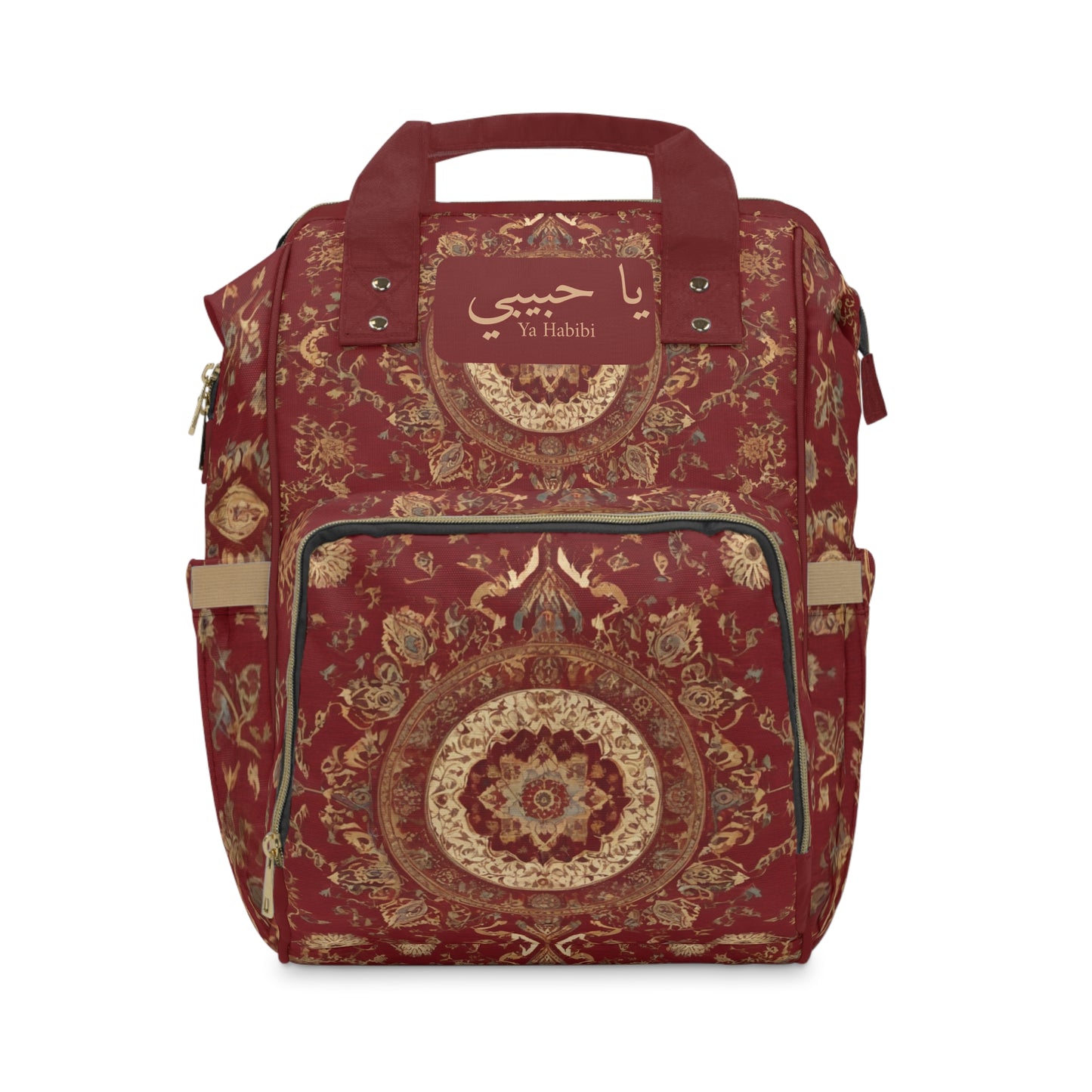 Boys Diaper Bag Personalized Arabic Baby Bag Ya Habibi My Love Red and Gold Pattern