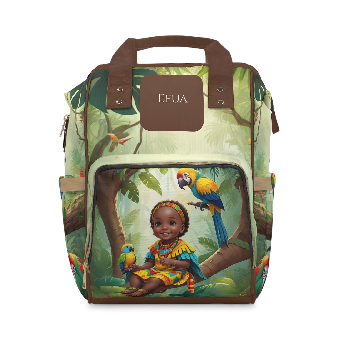 Girl Diaper Bag – Ghanaian Kente Parrot Princess Edition