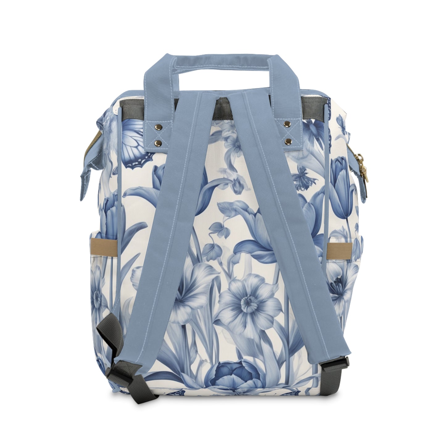 Girls Diaper Bag Personalized Dutch Delft Blue | Baby Girl Backpack with Tulips, Windmill & Name Example (Emma)