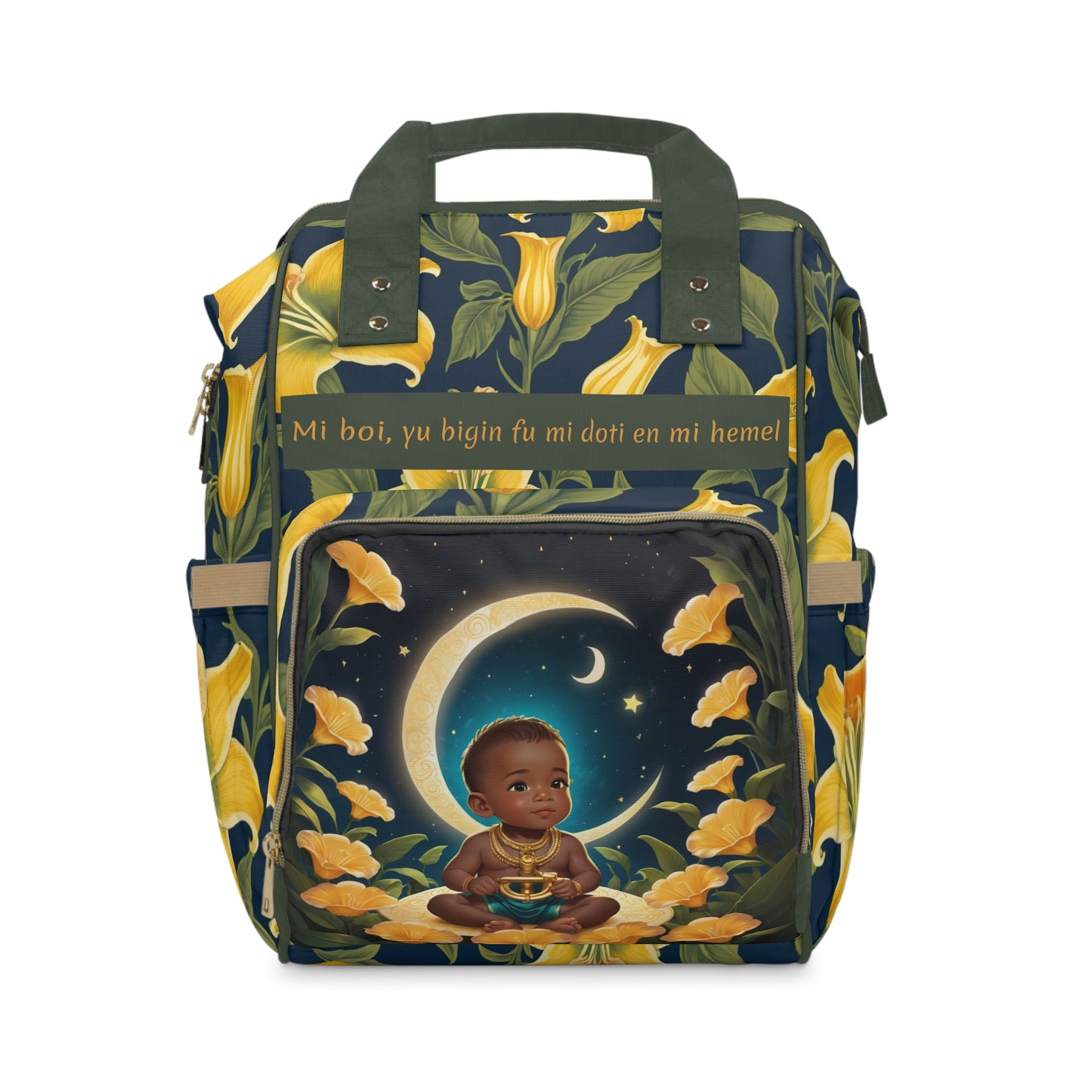 Boys Suriname Backpack | Personalized Baby Boy Bag with Moon & Floral Quote | Unique Cultural Baby Shower Gift