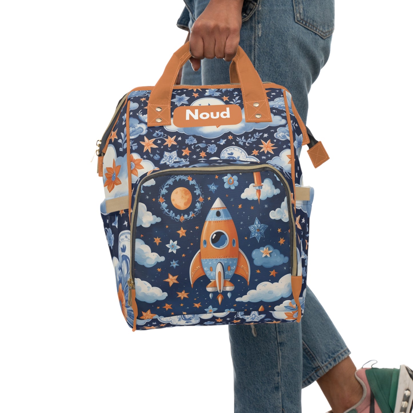 Boys Diaper Bag – Delft Blue Rocket Explorer Edition | Personalized Baby Backpack