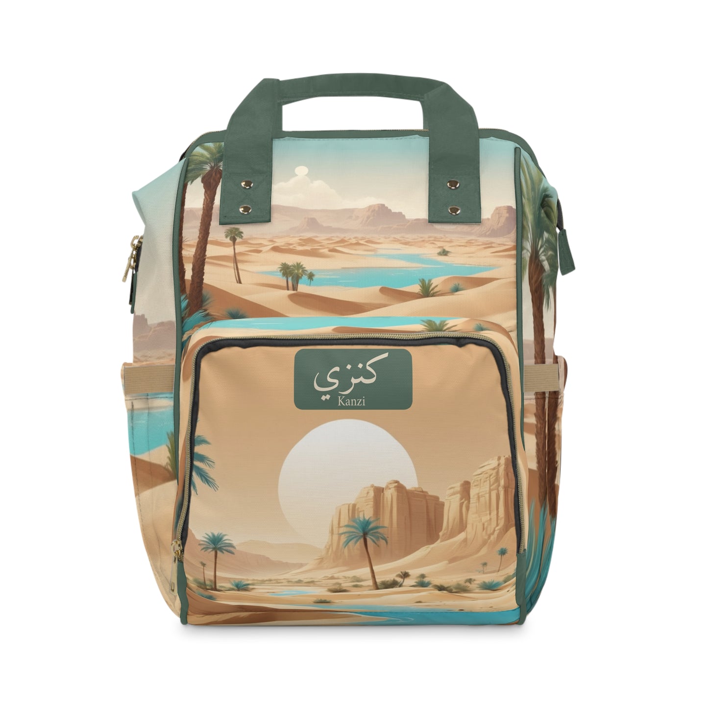 Boys Diaper Bag Personalized Arabic Baby Bag Kanzi My Treasure Desert Oasis Teal and Sand Design
