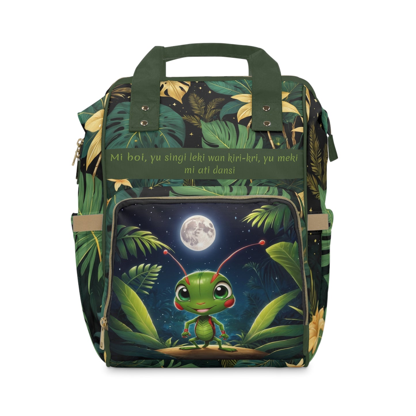 Boys Surinamese Backpack | Personalized Baby Boy Bag with Jungle Cricket & Moon | Unique Cultural Baby Shower Gift