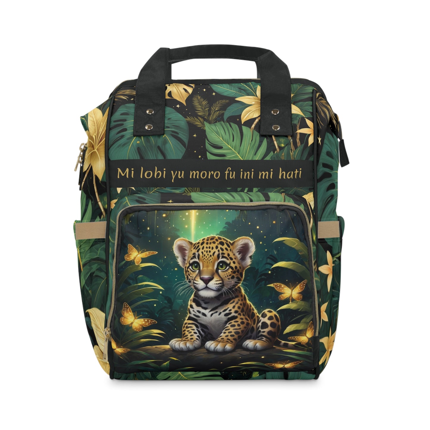 Boys Surinamese Backpack | Personalized Baby Boy Bag with Jaguar Cub & Love Quote | Unique Cultural Baby Shower Gift