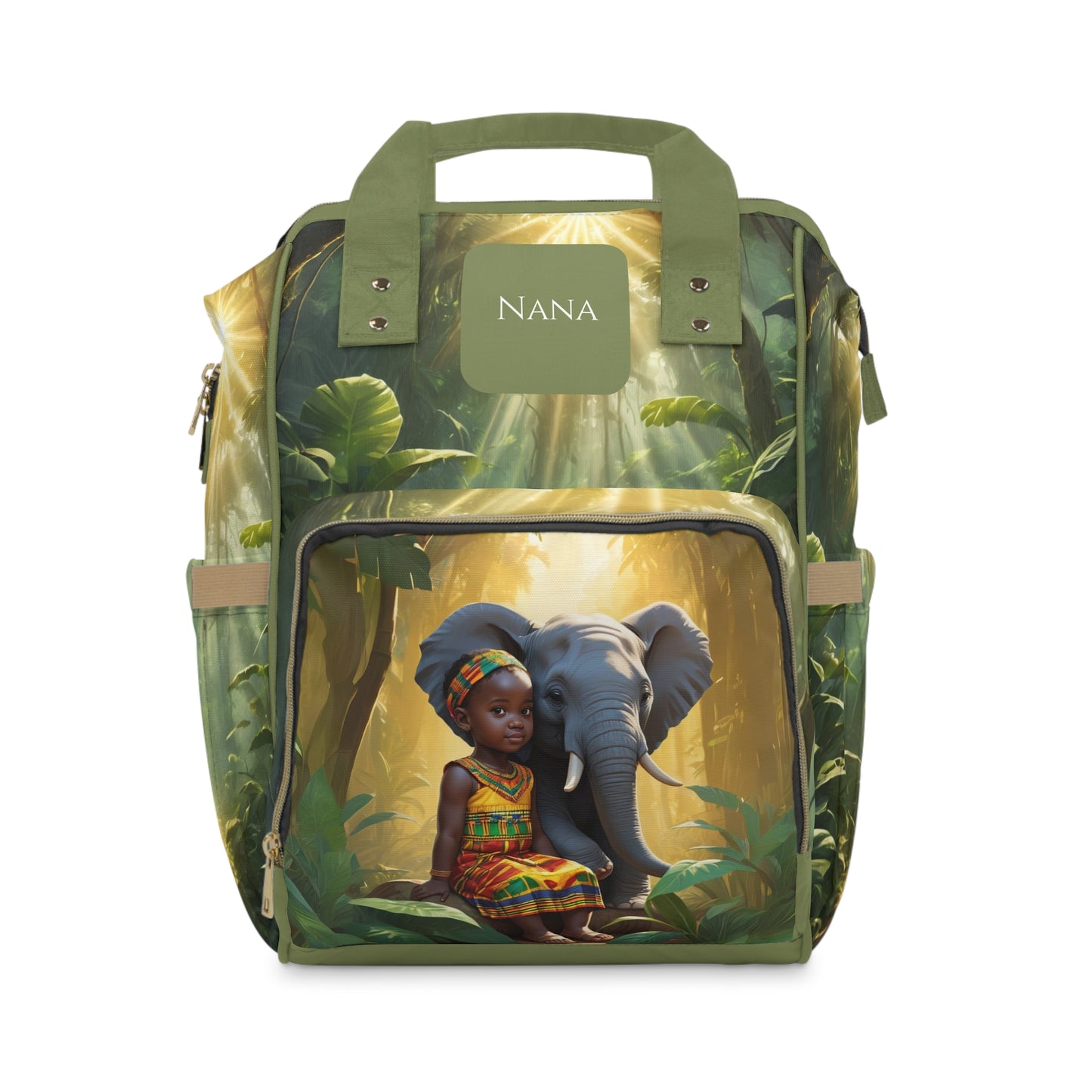 Girl Diaper Bag – Ghanaian Kente Elephant Princess Edition