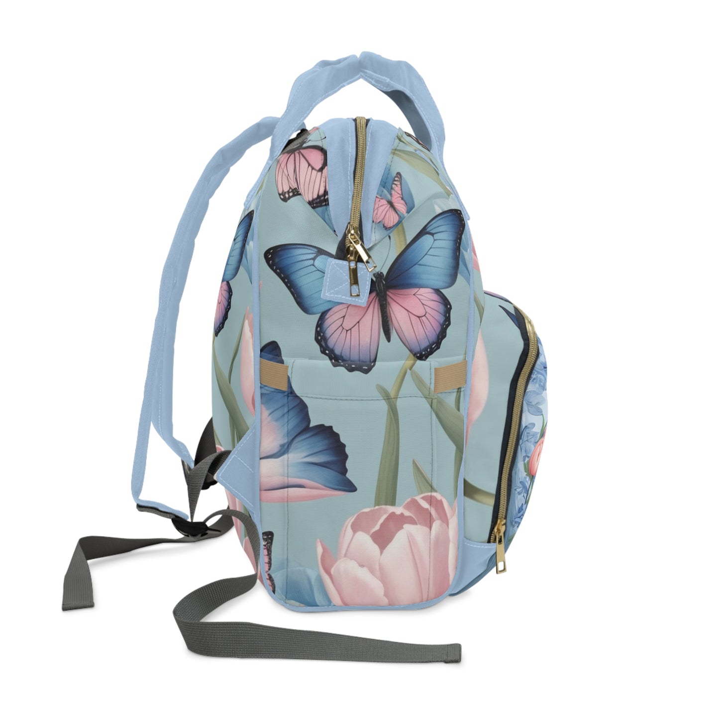 Girls Diaper Bag Personalized | Dutch Delft Blue Baby Bag with Tulips & Butterflies | Custom Baby Name Example Julia