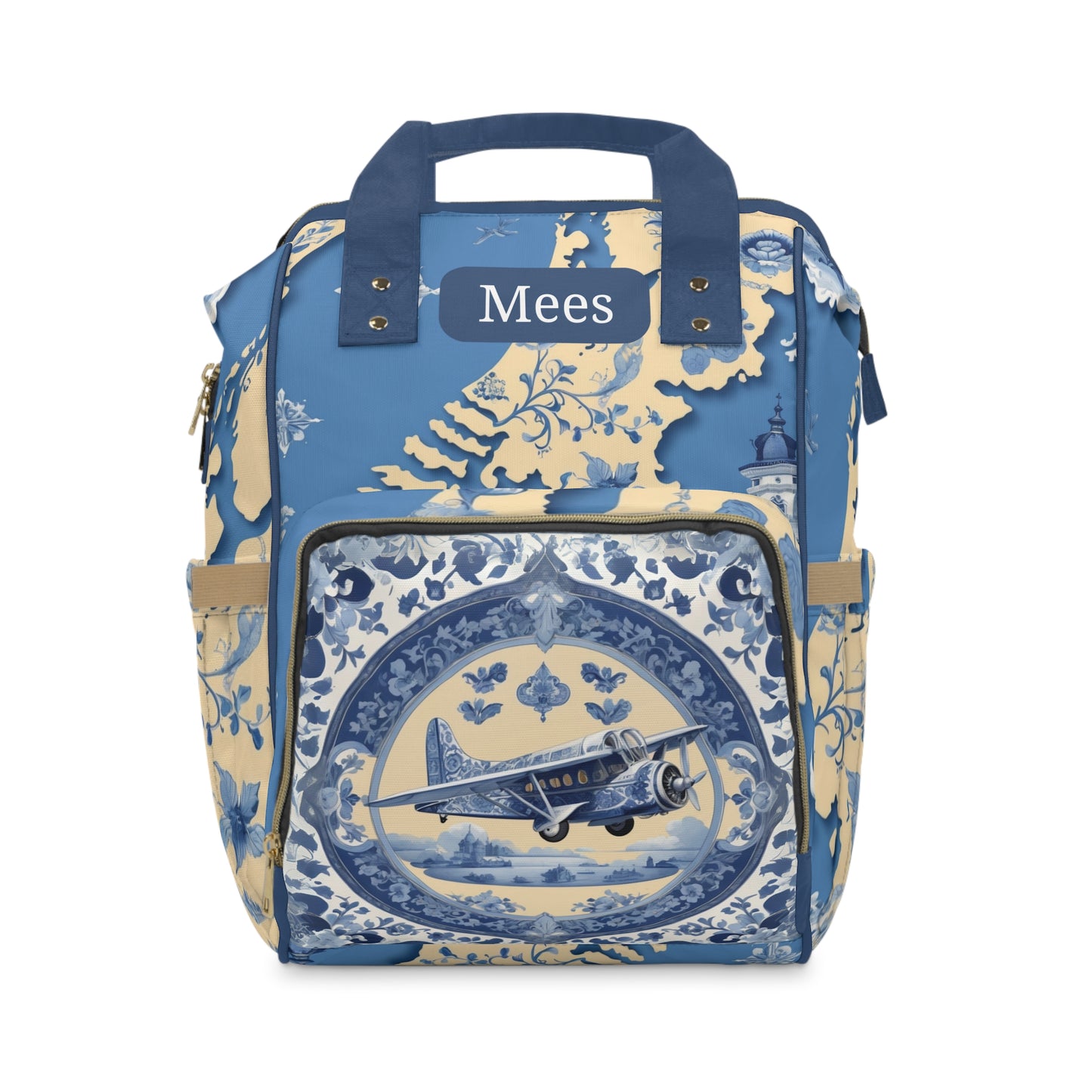 Boys Diaper Bag – Delft Blue Airplane Edition | Personalized Baby Backpack