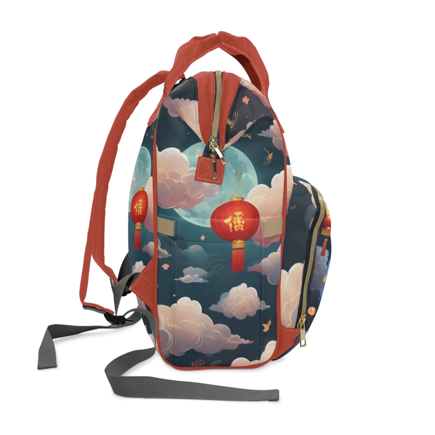 Boys Diaper Bag Backpack Personalized | Dragon Spirit Baby Bag with Red Dragon & Lantern Design | Unique Baby Shower Gift