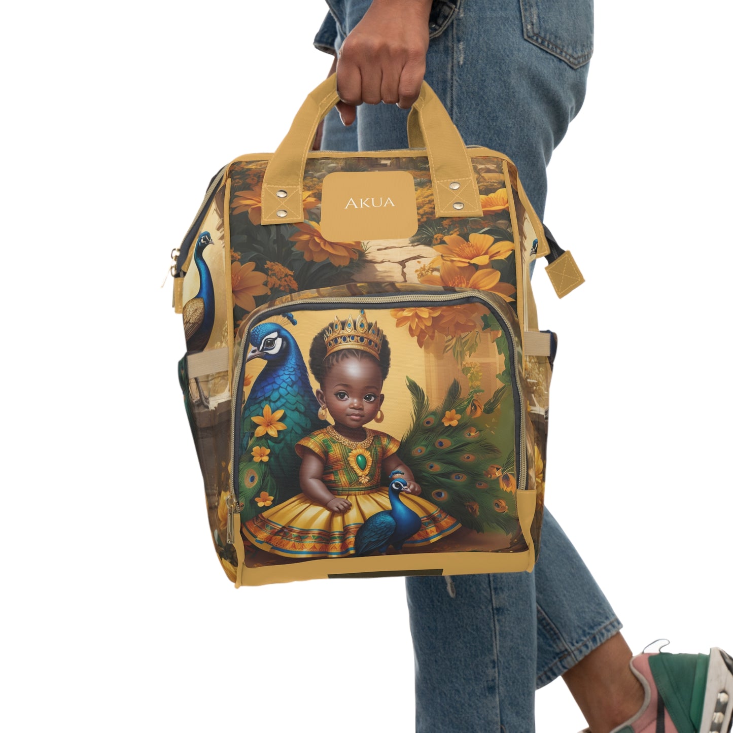 Girl Diaper Bag – Ghanaian Kente Peacock Princess Edition