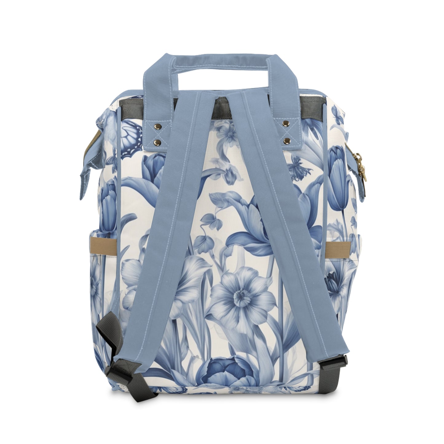 Girls Diaper Bag Personalized Dutch Delft Blue | Baby Girl Backpack with Windmill, Tulips & Name Example (Mila)