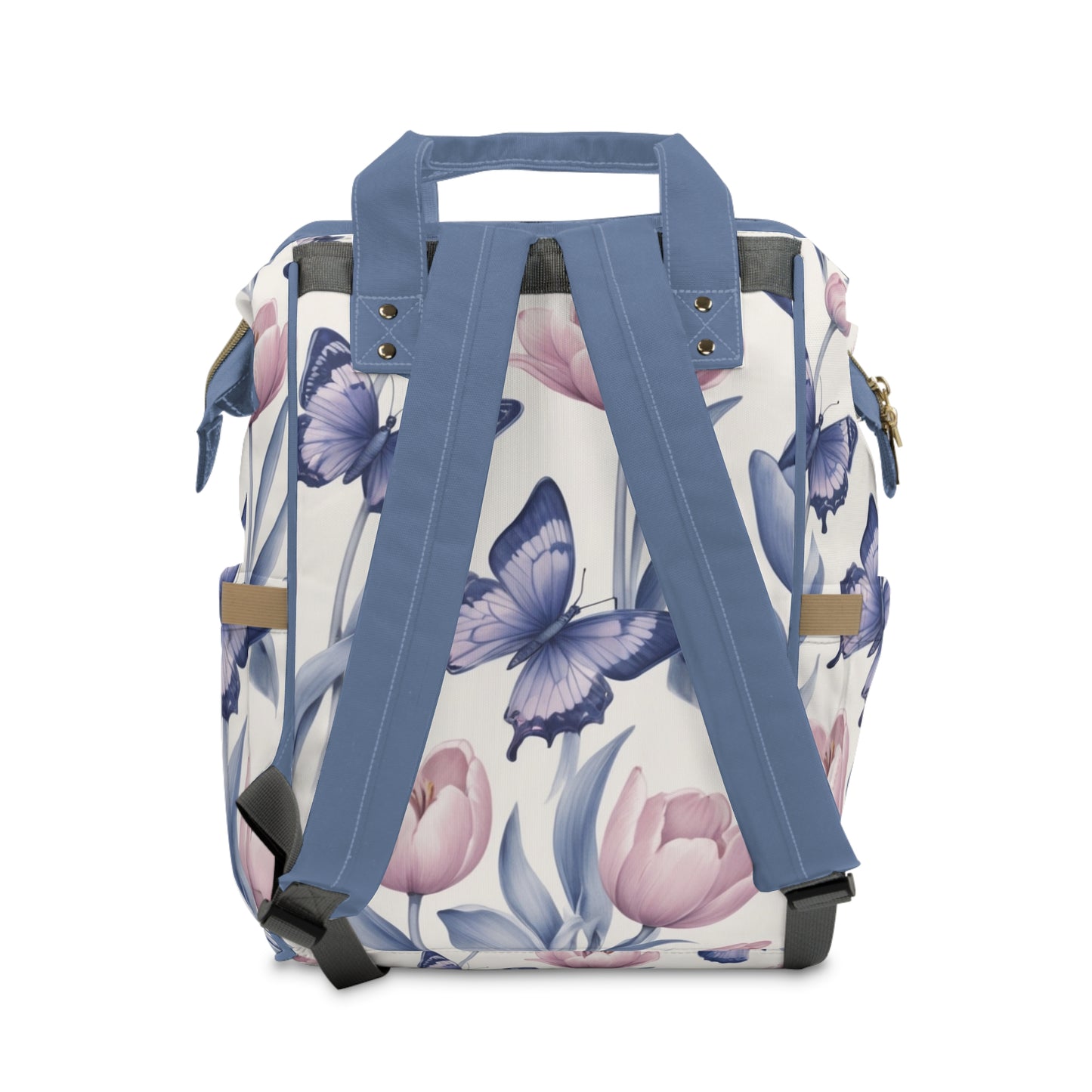 Girls Diaper Bag Backpack | Personalized Bird Design | Delft Blue Inspired Baby Bag with Tulips & Butterflies | Baby Shower Gift