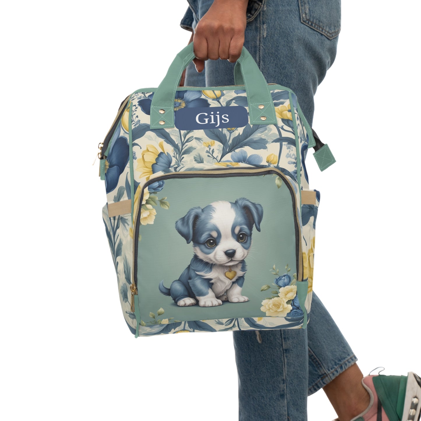 Boys Diaper Bag – Delft Blue Puppy Edition | Personalized Baby Backpack
