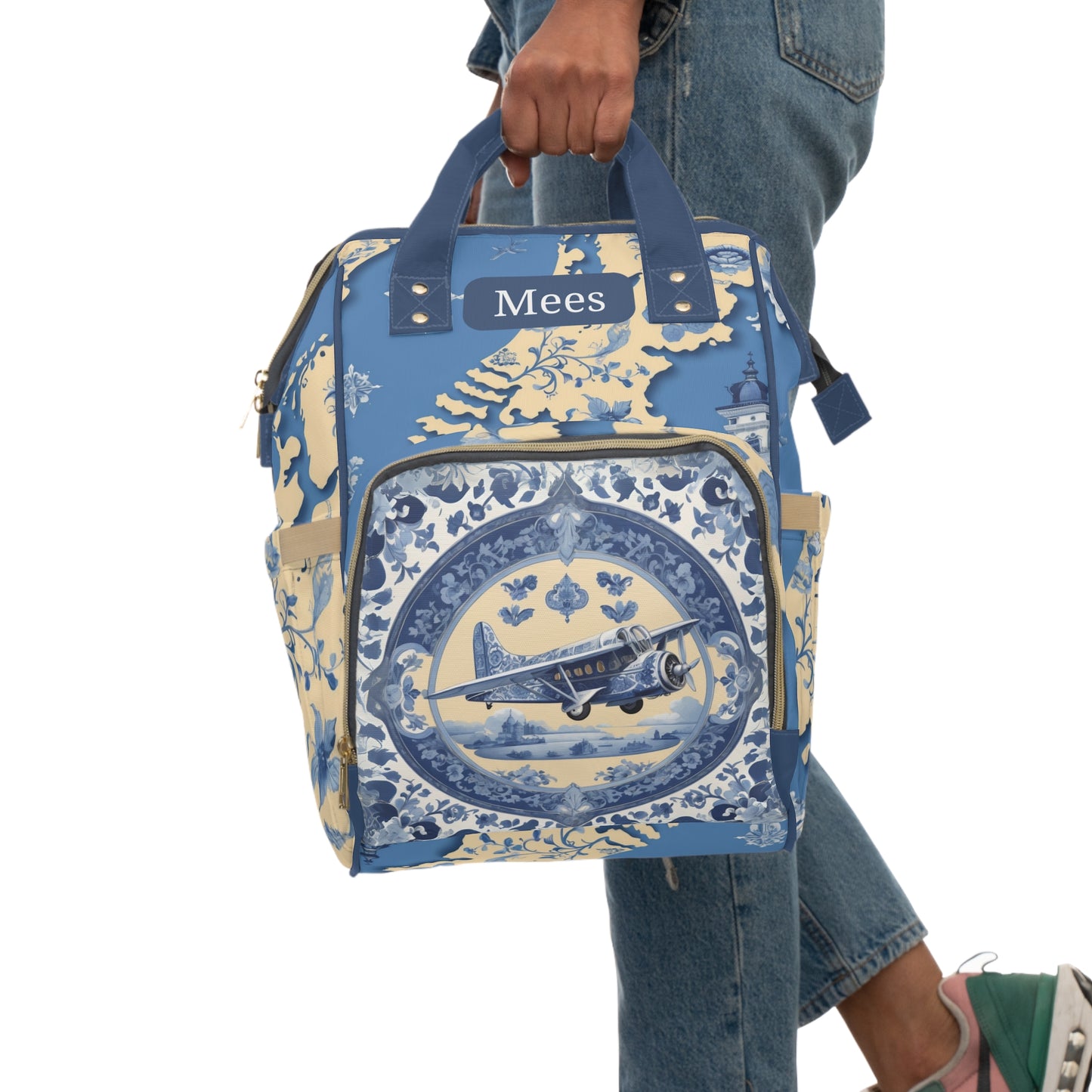 Boys Diaper Bag – Delft Blue Airplane Edition | Personalized Baby Backpack