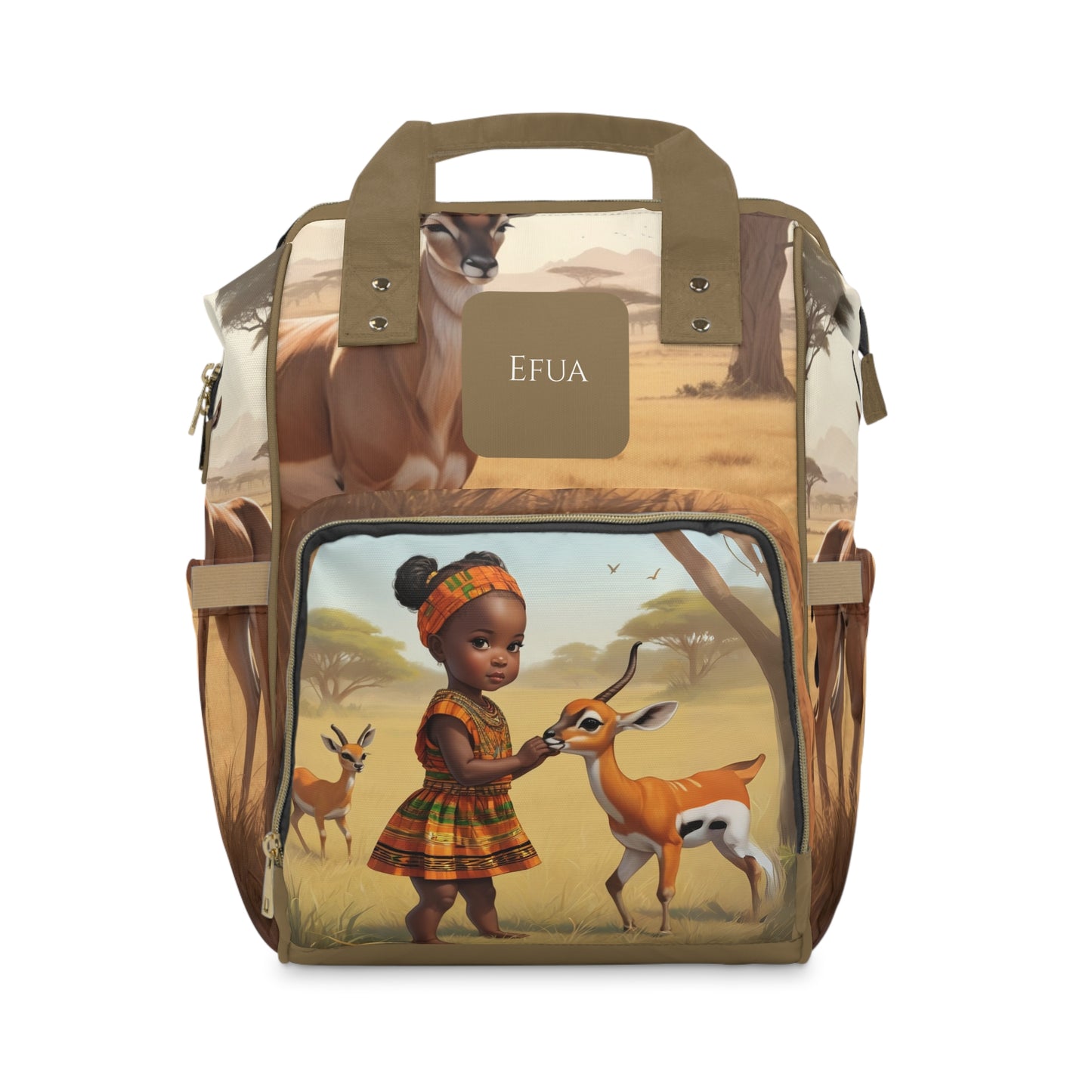 Girl Diaper Bag – Ghanaian Kente Antelope Princess Edition