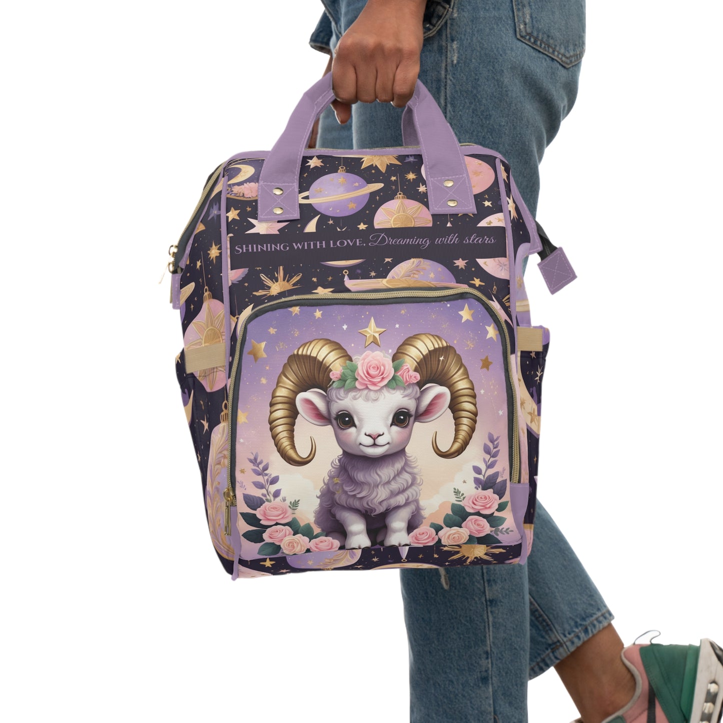 Girls Zodiac Backpack Aries | Personalized Baby Girl Bag with Aries Ram and Astrology Quote | Unique Zodiac Baby Shower Gift