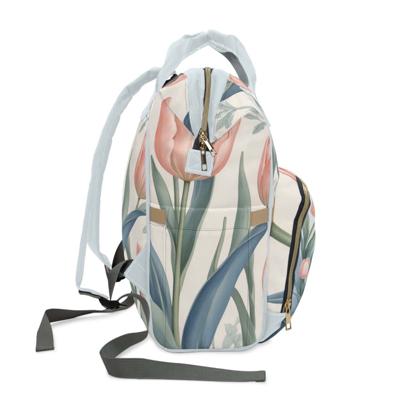 Girls Diaper Bag Backpack | Personalized Deer Design | Delft Blue Inspired Baby Bag with Tulips & Pastels | Baby Shower Gift