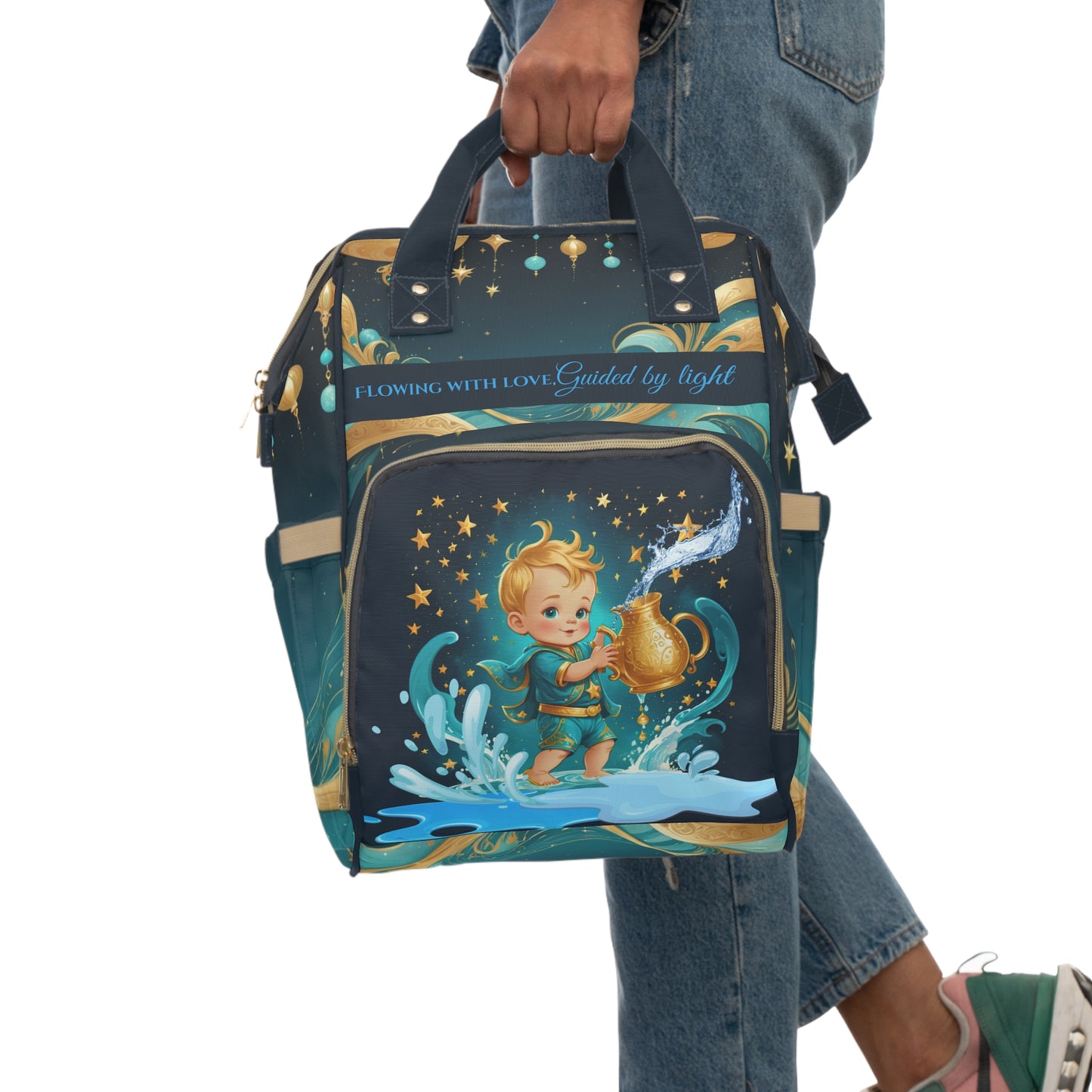 Boys Zodiac Backpack Aquarius | Personalized Baby Boy Bag with Water Bearer & Zodiac Quote | Unique Astrology Baby Shower Gift