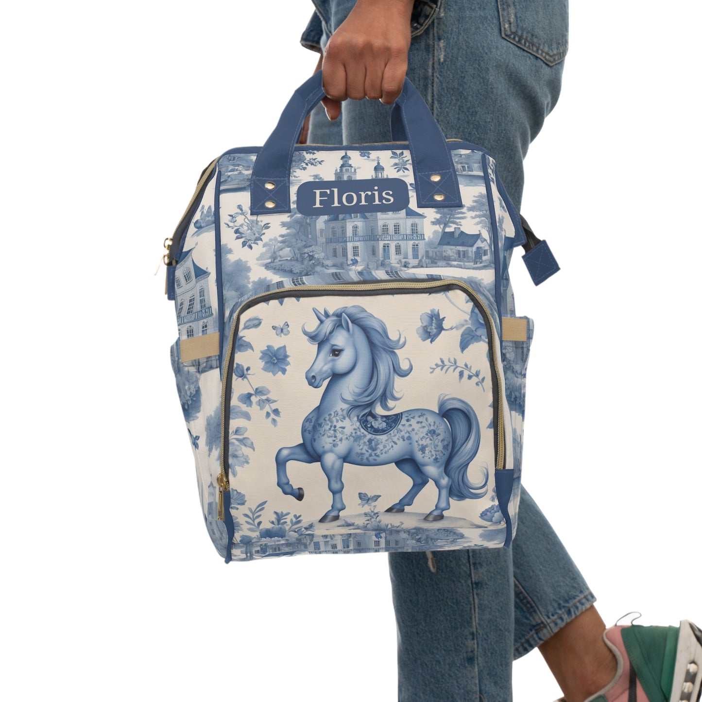 Boys Diaper Bag – Delft Blue Horse Edition | Personalized Baby Backpack