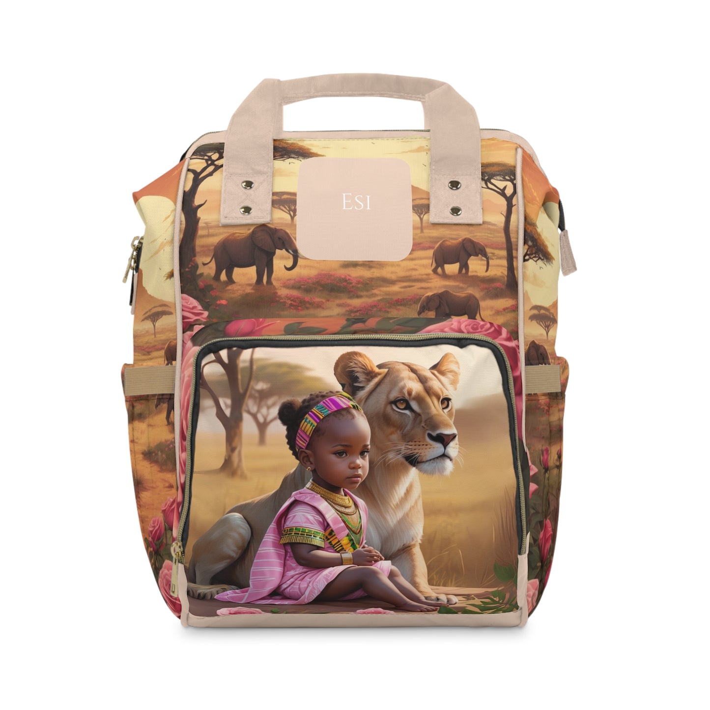 Girl Diaper Bag – Ghanaian Kente Lion Princess Edition