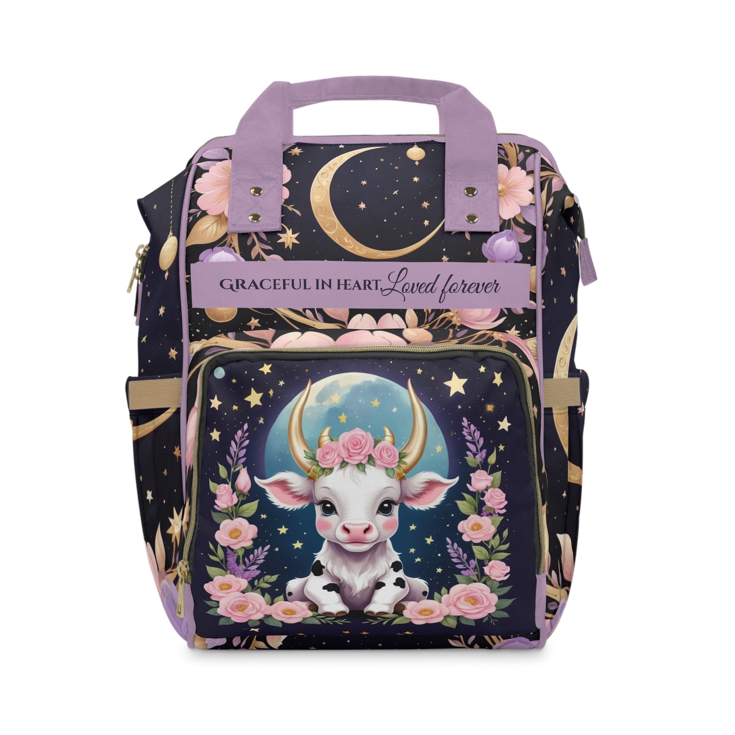 Girls Zodiac Backpack Taurus | Personalized Baby Girl Bag with Taurus Cow & Zodiac Quote | Unique Astrology Baby Shower Gift