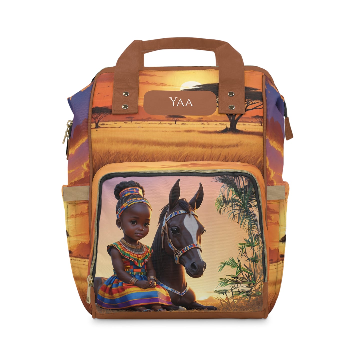 Girl Diaper Bag – Ghanaian Kente Horse Princess Edition