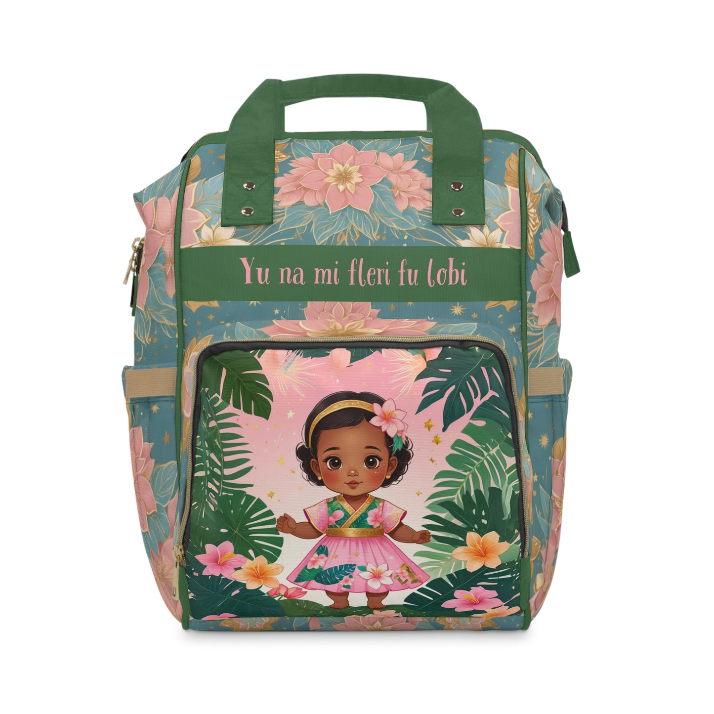Girls Surinamese Backpack | Personalized Baby Girl Bag with Tropical Flowers & Quote | Unique Cultural Baby Shower Gift