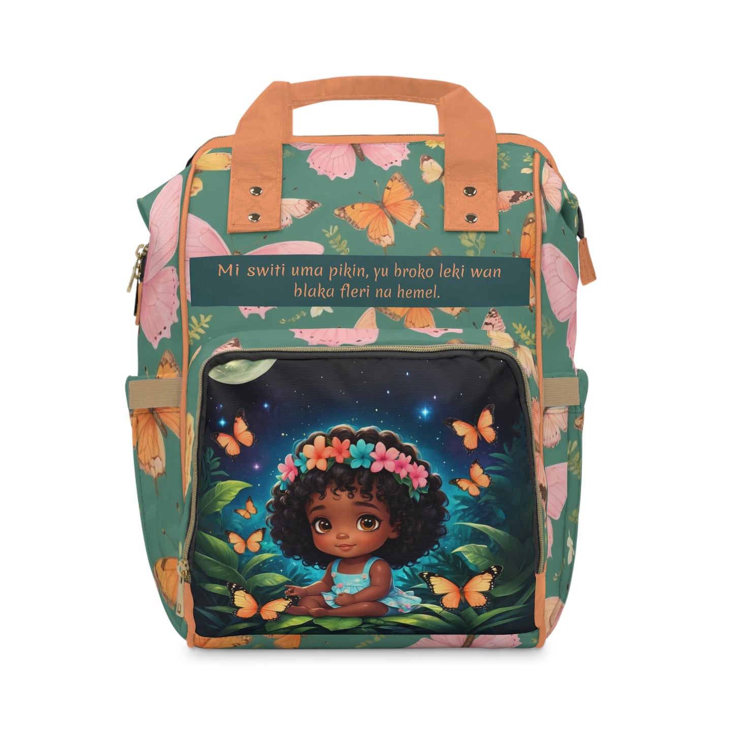 Girls Surinamese Backpack | Personalized Baby Girl Bag with Flower Crown & Butterfly Quote | Unique Cultural Baby Shower Gift